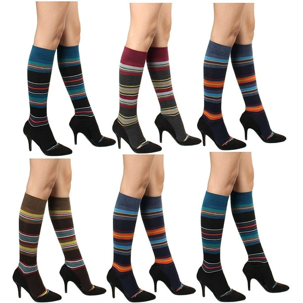Women's Fashion  Multi-Striped Knee High Casual Tube Cotton Socks